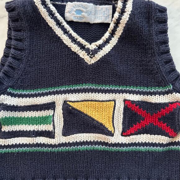 Hartstrings baby 24 months boys sweater vest blue flags pattern vintage v-neck - Picture 2 of 7